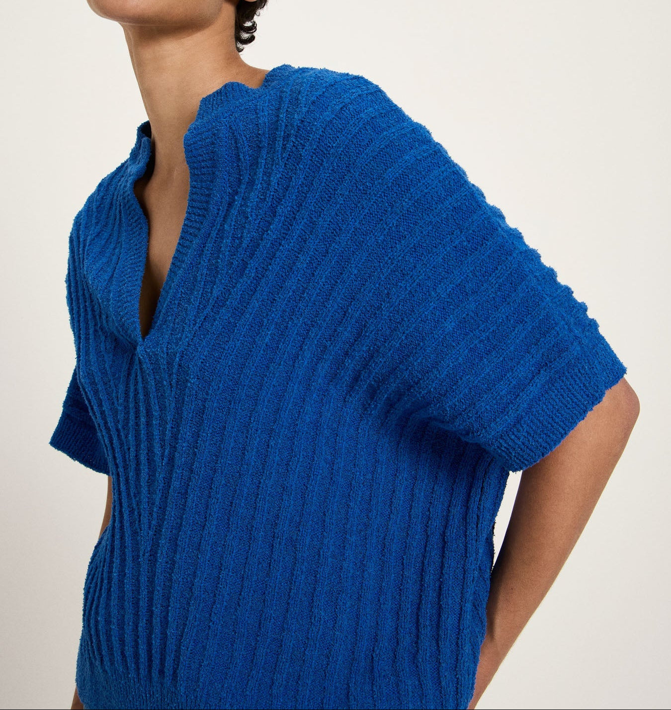 Bouclé Pullunder Bio-Baumwolle Recycelter Polyester Lapis