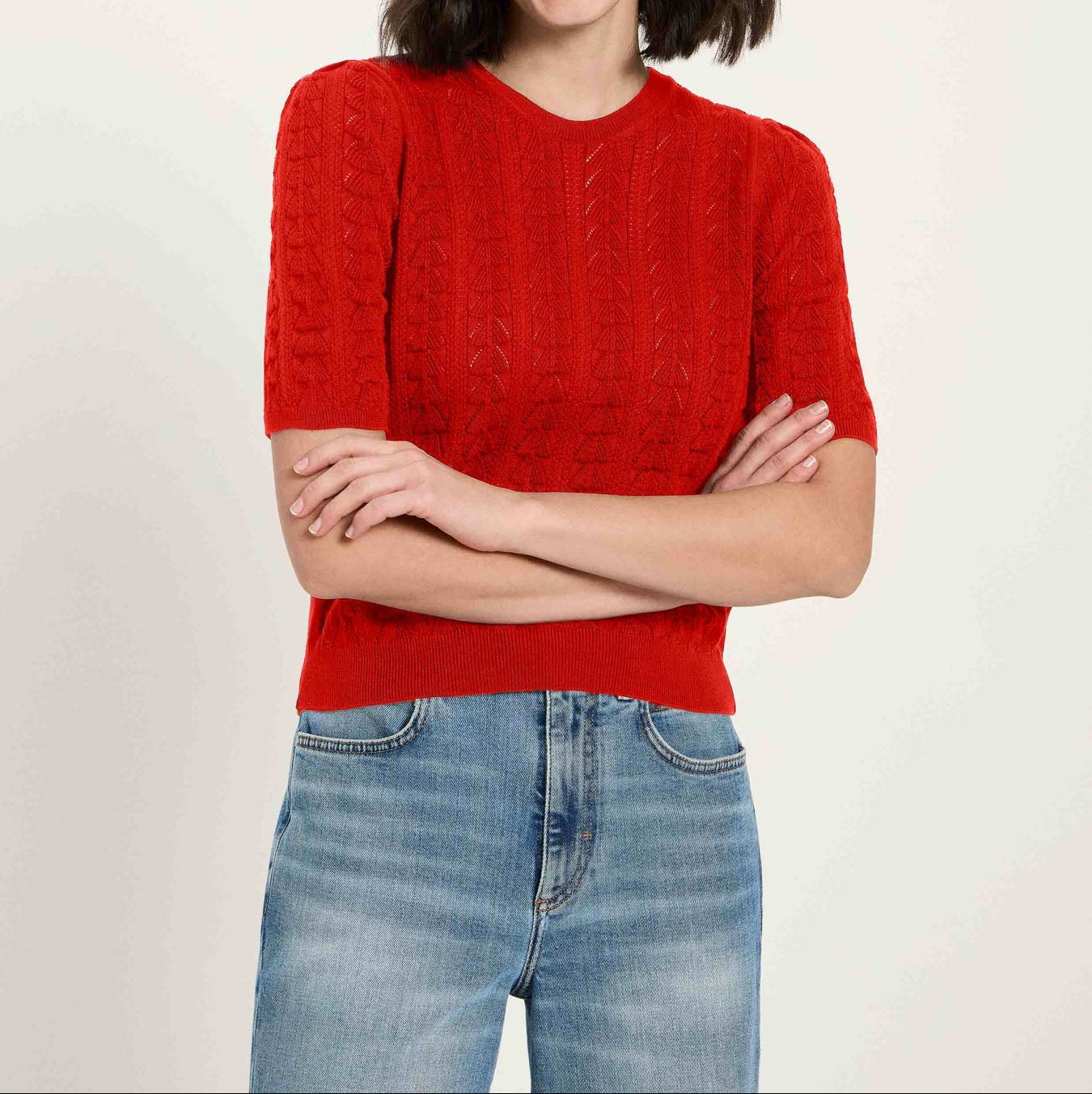 Kurzarmpullover Bio-Baumwolle GOTS Lava Red
