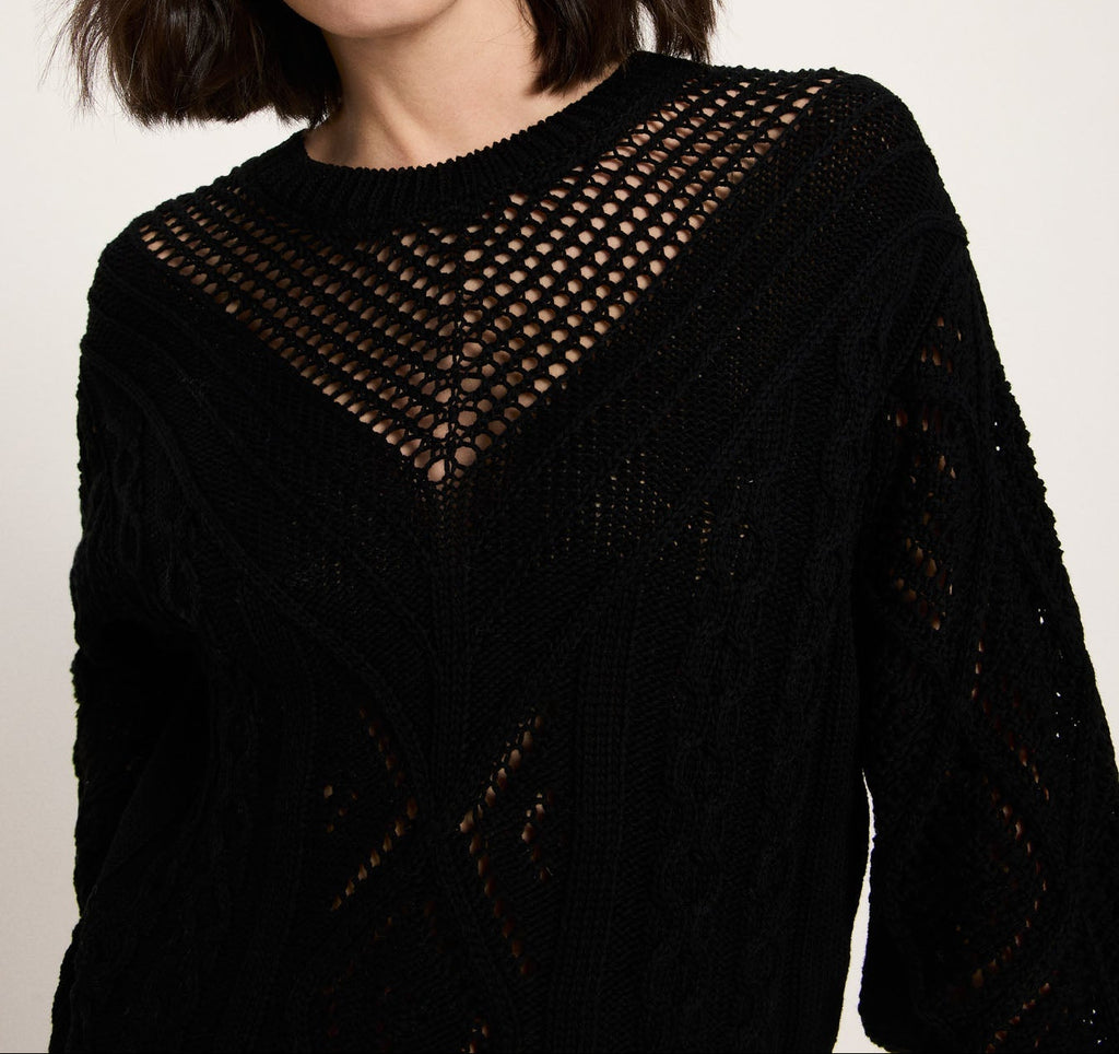 Lochstrick Pullover Bio-Baumwolle GOTS Schwarz