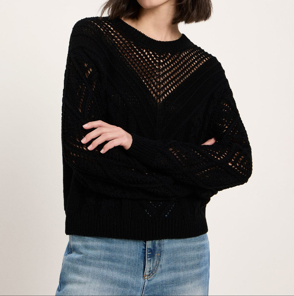 Lochstrick Pullover Bio-Baumwolle GOTS Schwarz