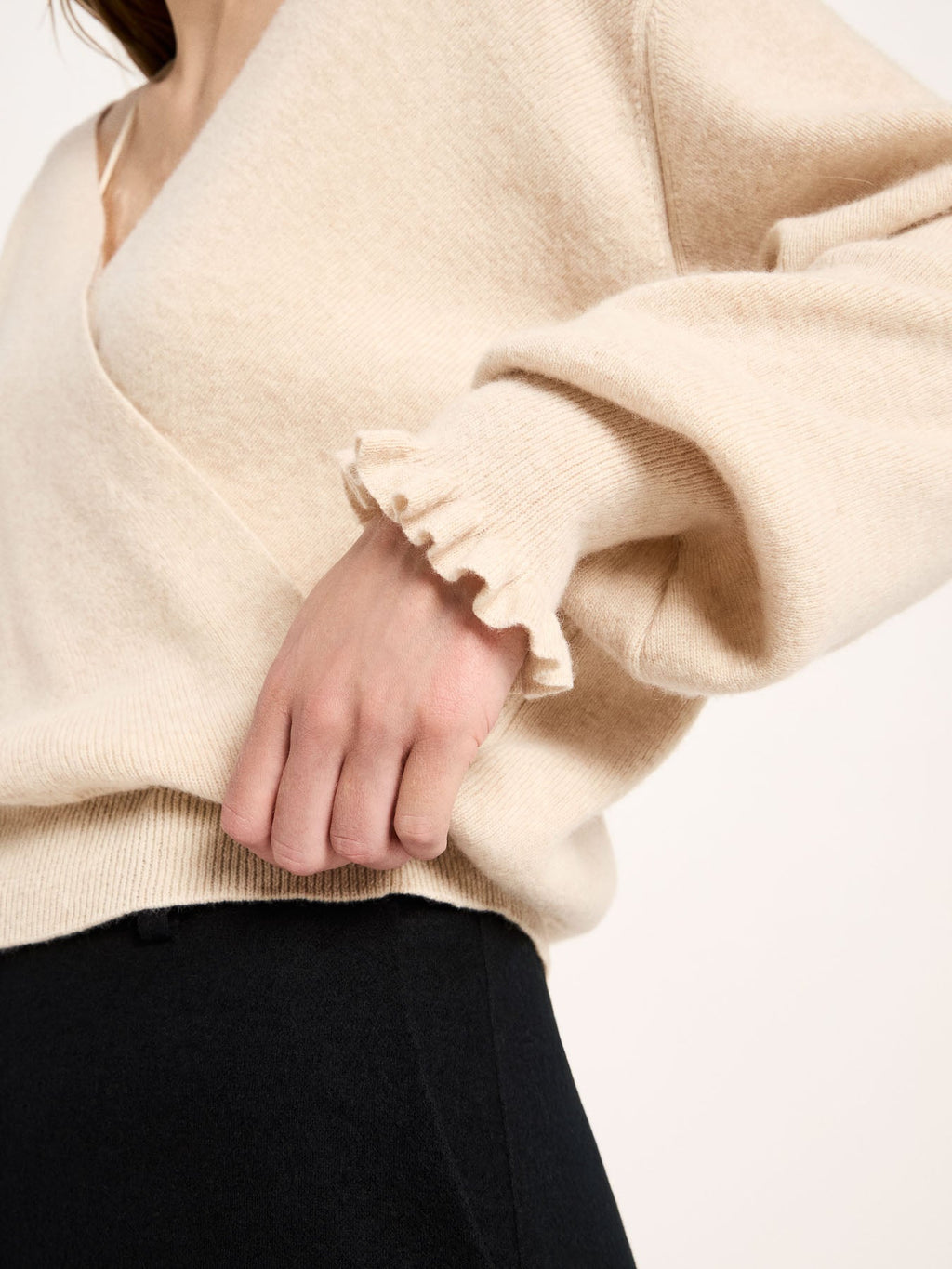 Pullover Wickeloptik Merinowolle Kaschmir Sahara Melange
