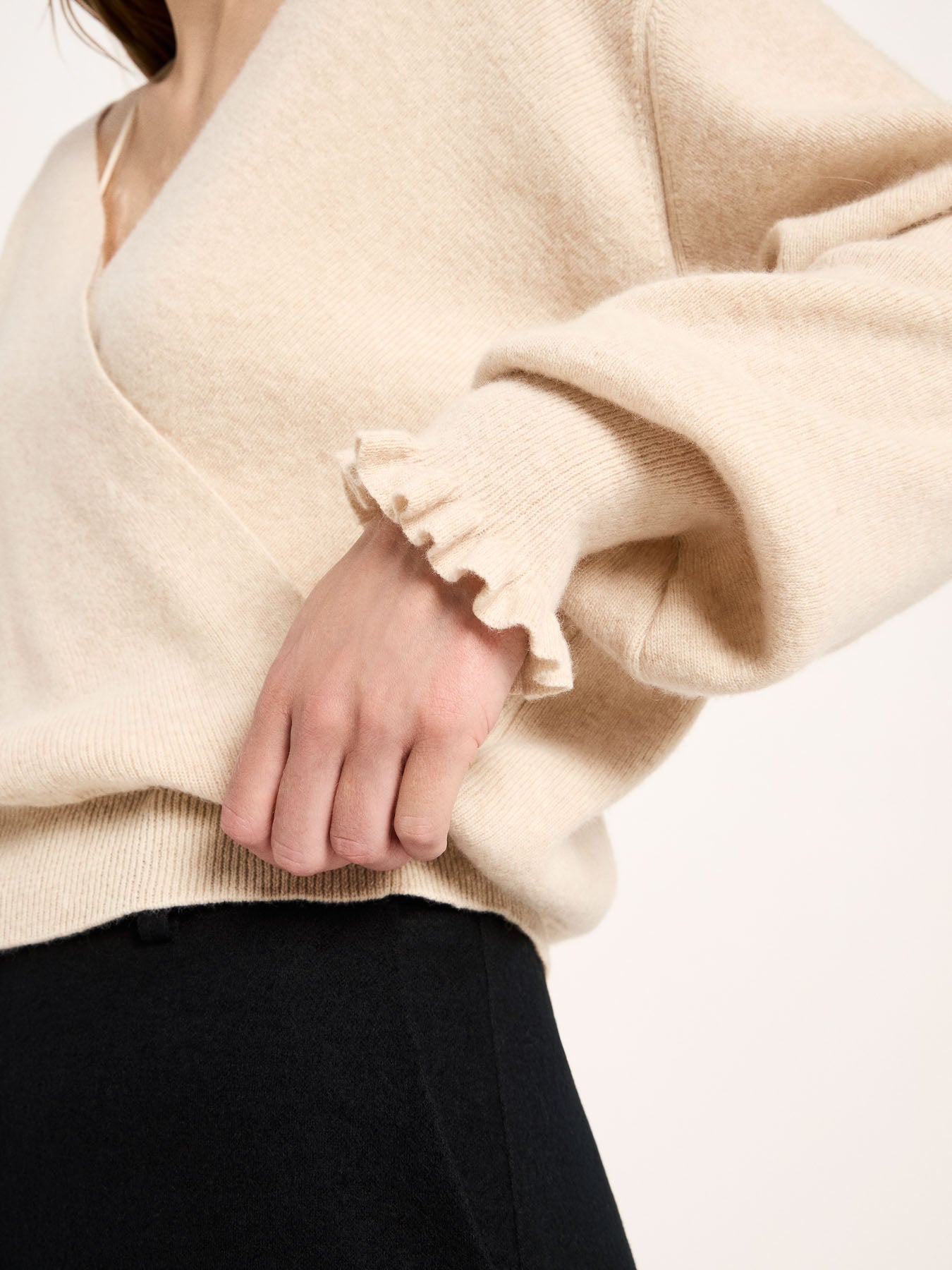 Pullover Wickeloptik Merinowolle Kaschmir Sahara Melange
